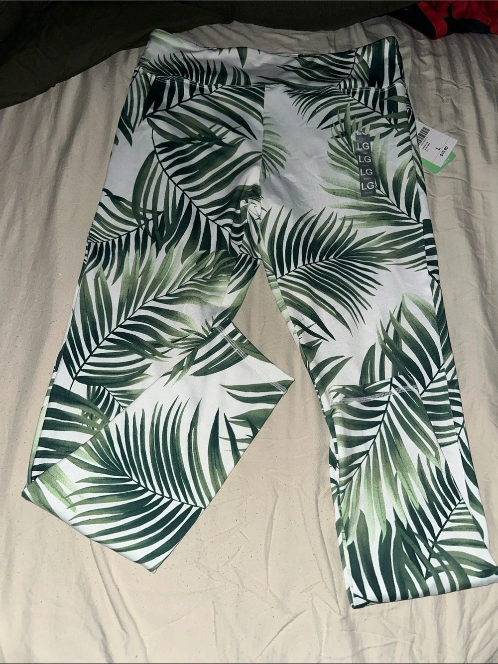 Forever 21 Tropical Leaf Print Leggings in Green & White Large NWT